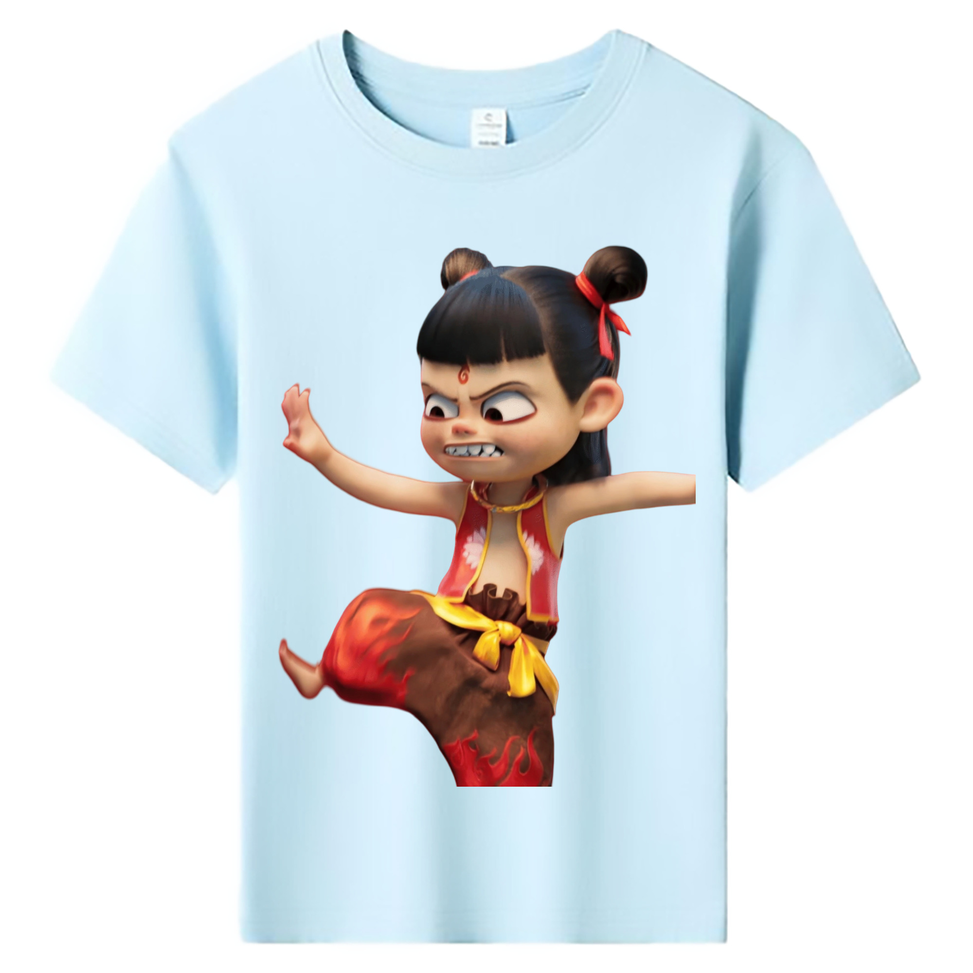 （画像用） Ne Zha 2 ナタ 魔童の大暴れ 綿100％キッズTシャツ（フロントプリント）
